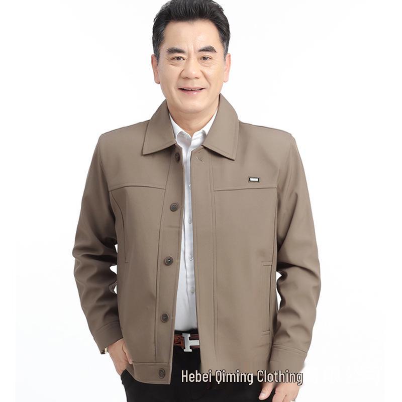 Férfi Tavaszi és Őszi Apa Hétköznapi Kabát - Középkorú és Idős, Hajtókás, Laza Szabású, Őszre és Télre Pamuttal Bélelt