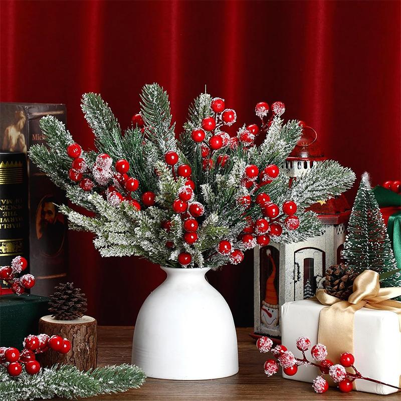 20/26cm Christmas Decoration Snowflake Artificial Pine Needle Branches Berry for Home Decor Xmas Tree 2026 Navidad Gift Ornament