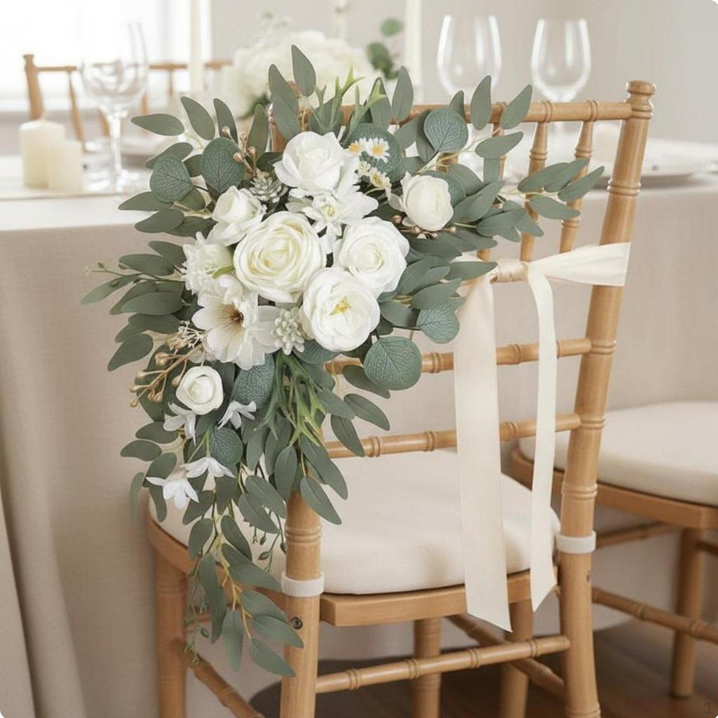 2 Pieces Wedding Aisle Chair Decoration Ready To Use Artificial Flower Swag Set Handmade
