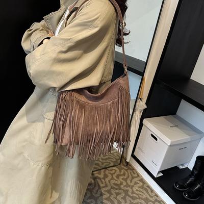Personalized Design Sense Niche Retro Fringed Bag Women's Autumn Imitation Suede Messenger Bag Versatile Shoulder Bag