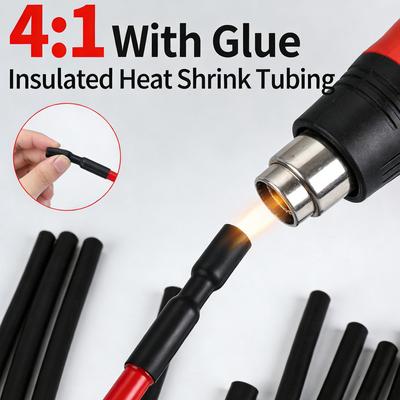 4:1 Gaine Thermorétractable Noire Tube Thermorétractable Manchon pour Câbles Enrouleurs de Câbles Filaire Couvertures Protectrices Gaines Thermorétractables Industrielles
