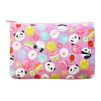 Kyosuke Made In Japan Cotton Pouch for Cosmetics and 19cm X Flat Pouch for Travel and Small Panda Candy Pink Makeup, 12.5cm, Small, Items, Design,