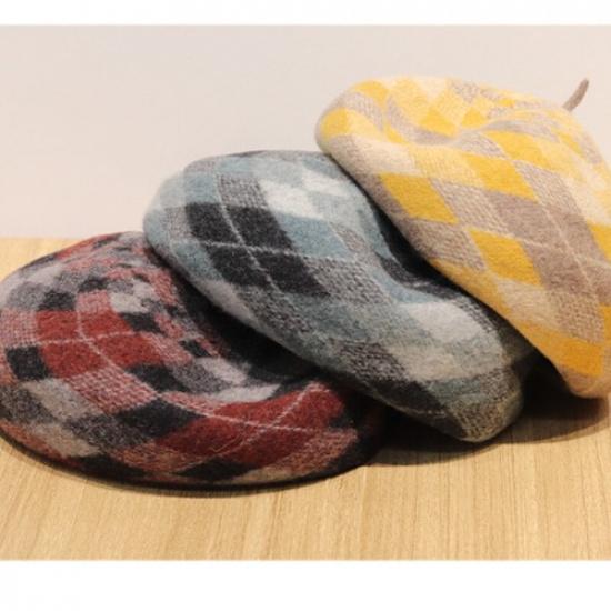 Women Retro Wool Plaid Plain Beret Hat Cap Winter French Beanie Casual Warm Hat