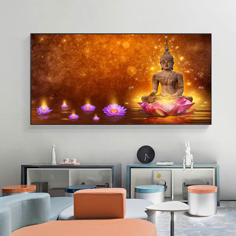 Tablouri Buddha de aur Postere de perete și imprimeuri Buddhism Pânză Pictură Poze religioase Living Room Decor
