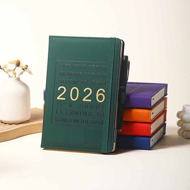 2026 Planerare A5 Agenda PU-läderfodral Anteckningsbok Månatlig Veckovis Daglig Tidtabell Affärsorganisatör Anteckningsböcker Kontorsmaterial