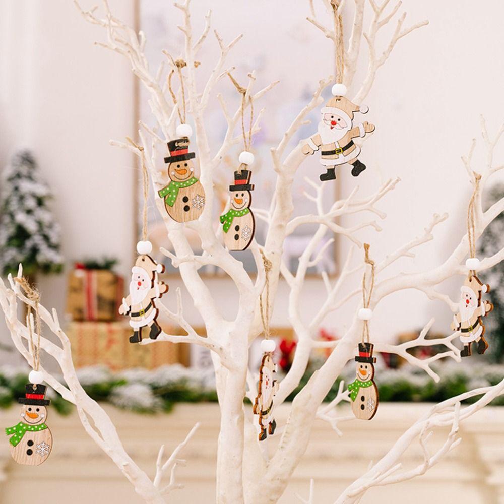 

12pcs Natural Wood Wooden Christmas Pendant Snowman Christmas Tree Ornaments Merry Christmas