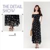 Women’s 2026 Summer Floral Midi Dress - French Waist-Cinched, Lace Trim, Square Neck