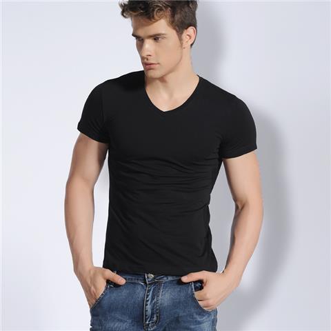 Herren Kurzarm-T-Shirt mit V-Ausschnitt, einfarbiges T-Shirt, eng anliegendes Basisshirt