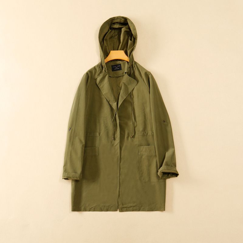 

Экспорт Весенне-осенний женский вискозный кардиган с капюшоном и V-образным вырезом, тренч, тонкий, в клетку, модный, однотонный, большого размера Army Green S