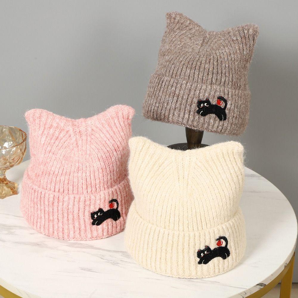 Elastic Knitted Beanies Soft Woolen Hat Casual Cat's Ears Knitted Hat Women