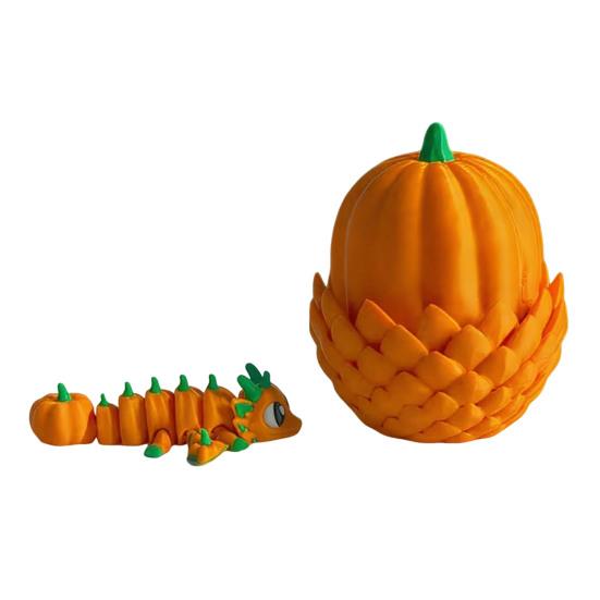 Pumpkin Dragon Egg Ornament 3D Printed Bendable Movable Body Stress Relief Toy Halloween Decoration Collectible for Home Decor
