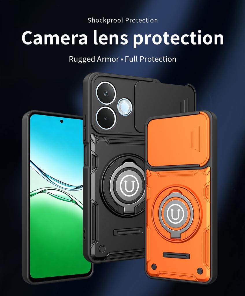 Anti-slip Armor Shockproof Case For Honor X8D Slide Camera Lens Protection Rotating Ring Stand TPU Frame Plastic Phone Cover