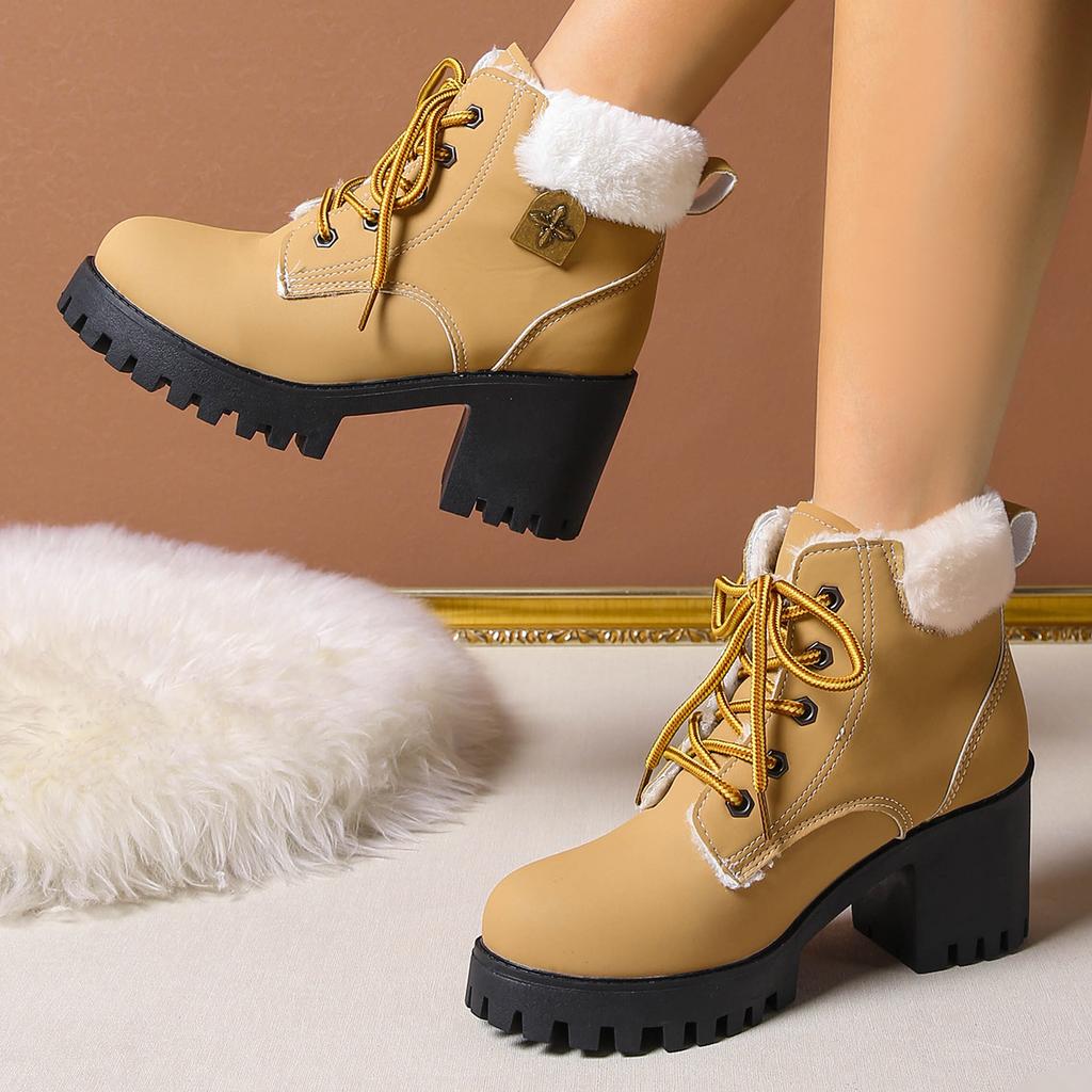 Popular in Winter Casual and Elegant High-heeled Women's Boots Fashionable New Comfortable Round Toe Thick Soled Horse Boots