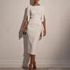 European and American New Solid Color Elegant Commuter Bead Slim Hip Dress Medium and Long Dress Women