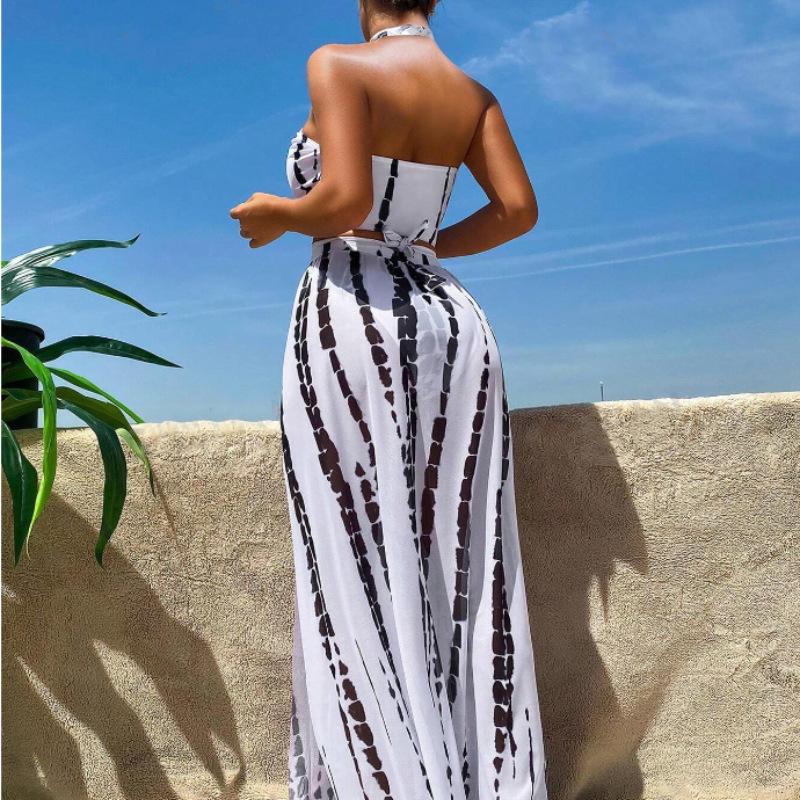 Ευρωπαϊκό & Αμερικανικό Μακρύ Φόρεμα Σκίσιμο Μπικίνι Γυναικείο Σετ Μαγιό 3 Τεμαχίων