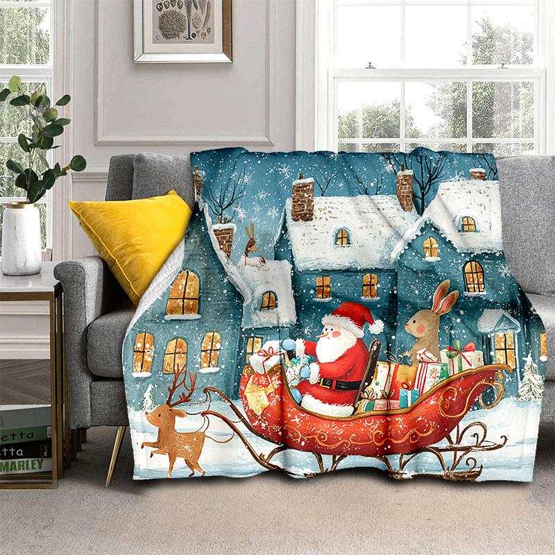 Merry Christmas Cartoon Santa Claus Christmas Tree Festival Gift Blanket,Soft Throw Blanket for Home Bedroom Bed Sofa Cover Kid