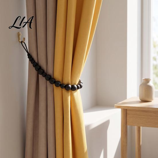 Decorative Curtain Accessories Boho Beaded Tieback, Modern Holder with Adhesive Hook, Room Decor Accents No Drilling Required, Drapery Holdback
