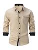 2024 Men's European & American Fashion Slim Fit Color Block Cotton Shirt, Short & Long Sleeve Options