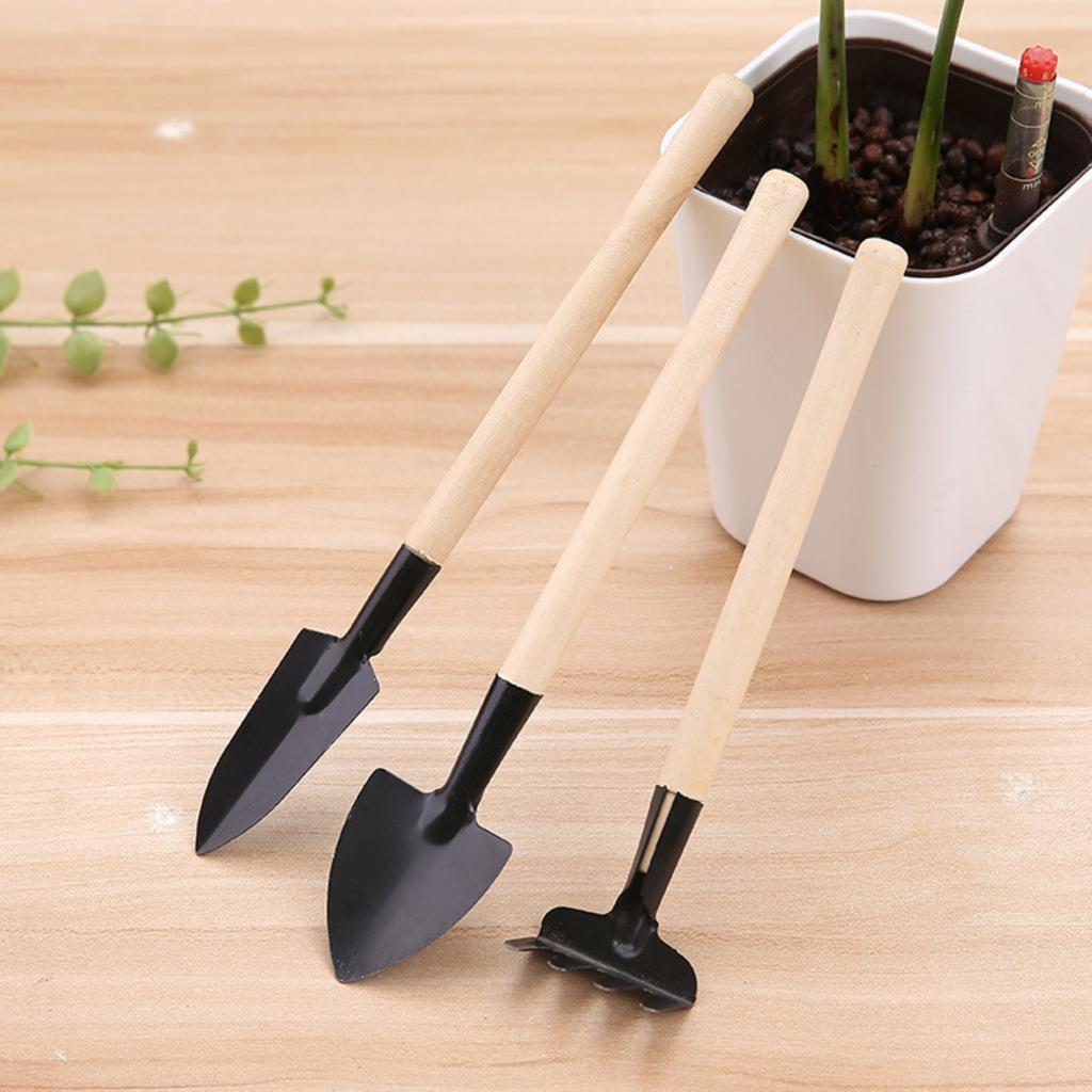3-Piece Mini Garden Tool Set - Metal Hand Trowels and Rake for Potted Plants, Flowers & Vegetables - Manual Gardening Supplies for Indoor and Outdoor