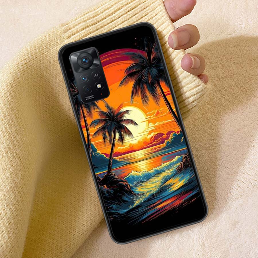Beautiful Seaside Coconut Trees Phone Case For Redmi Note 13 14 15 Pro Plus 12 13C 12C 15C 9 10 10C 9T 9C 9A TPU Soft Cover Clea