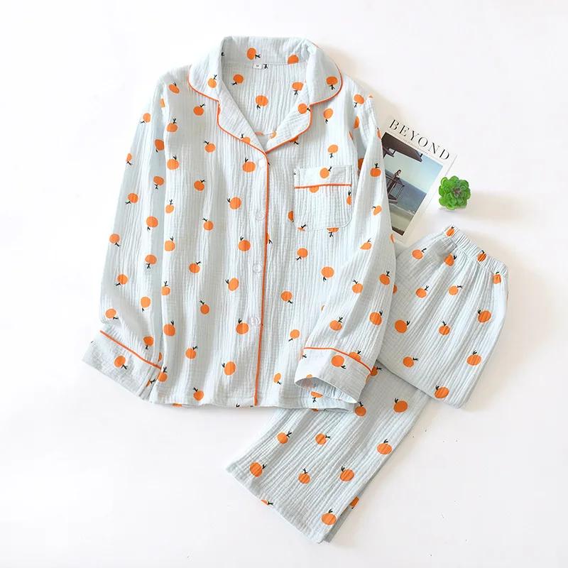 Nieuwe lente- en herfstpyjama's voor dames, 100% katoen, lange mouwen, thuiskleding, paarse lavendel, eenvoudige pyjamaset voor dames, grote maten M white