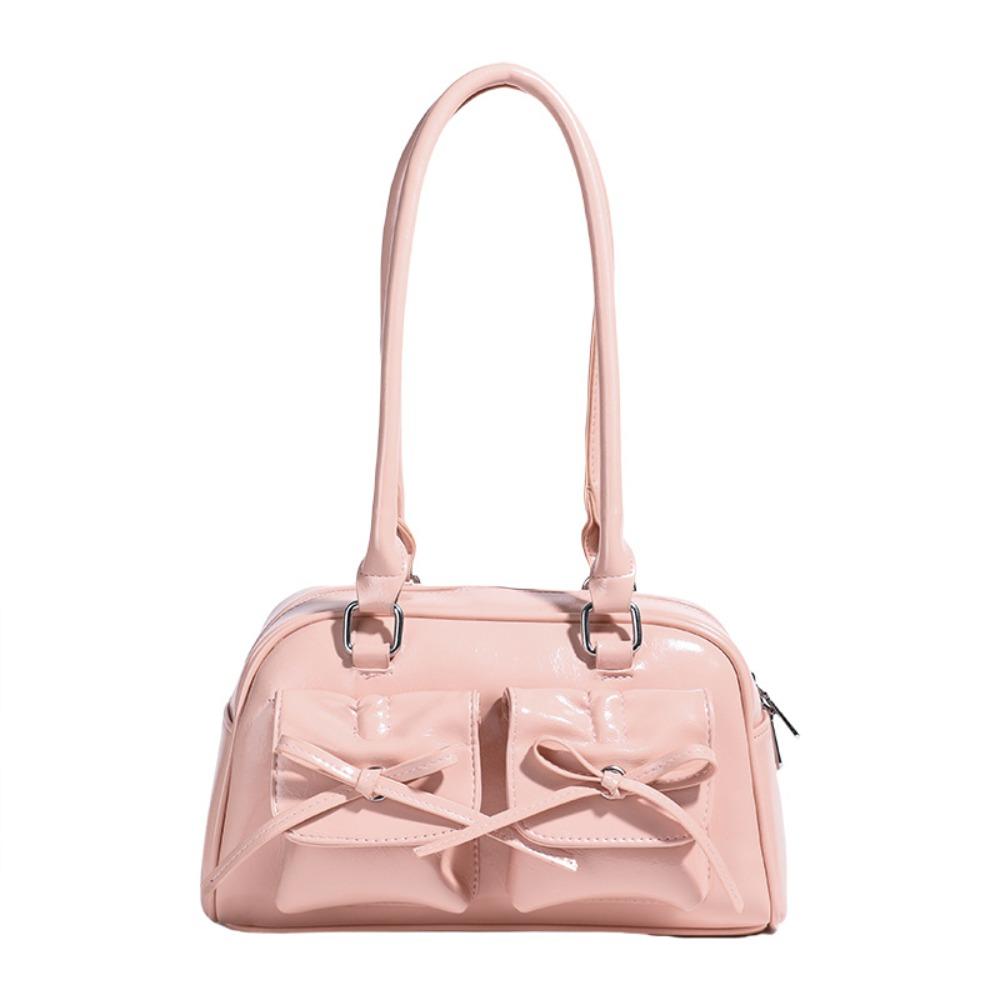 French Style Bow Tie Bowling Bag Elegant Women Handbags Vintage Boston Shoulder Bag  Armpit Bag