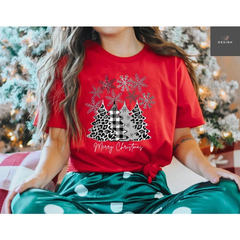 Summer Women's Merry Christmas Graphic Printed T-shirts Casual Sports High Quality  Short Sleeve Round Neck Loose Pullover Tops
