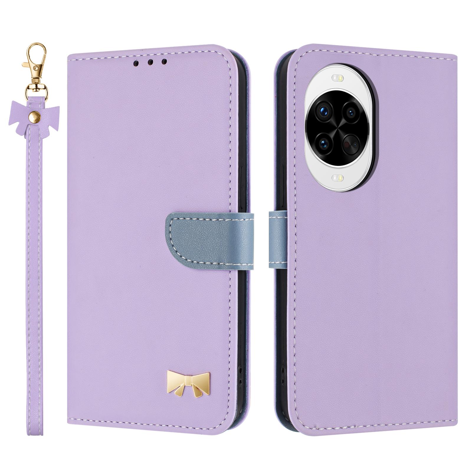 

For Huawei nova 14 Pro 5G Case Bowknot Decor Wallet Leather Phone Cover with Wrist Strap Purple