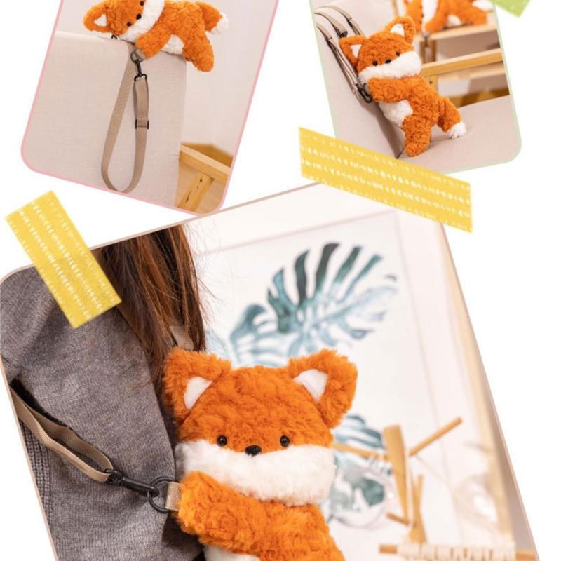 Plush Foxes Shoulder Bag Soft Crossbody Bag Girls Cartoon Backpack Lovely Animal School Bag Coin Purse for Winter