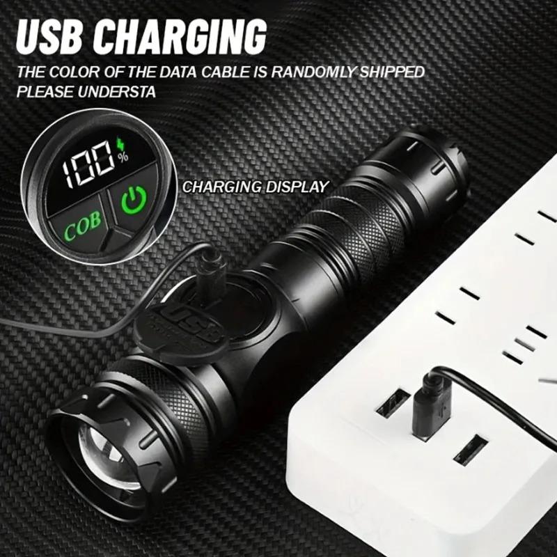 LED Flashlight 5 Lighting Modes COB Red Side Light with Magnet USB Rechargeable Torch Light Built In Battery for Hiking