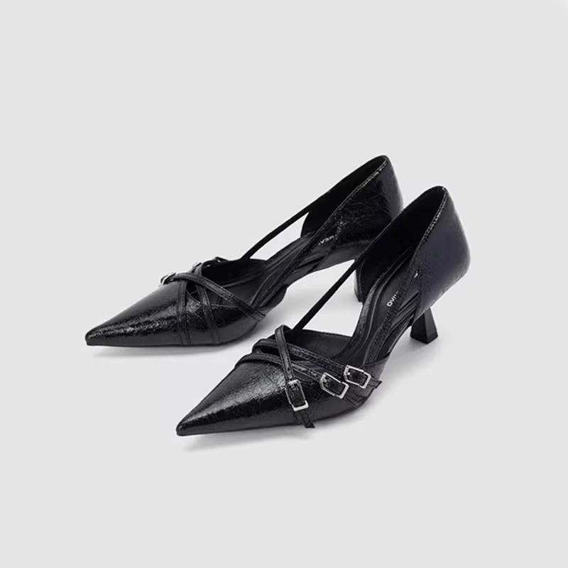 Pointed High Heels Women's Outer Wear 2025 Spring and Summer New Fashion Multi-button Fashionable Temperament Single Shoes Thin Heel Hollow Sandals
