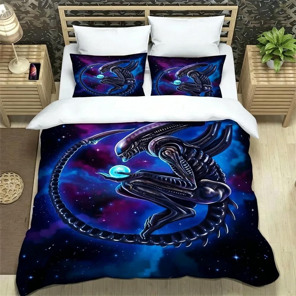 Set Biancheria da Letto Alieno Stampa 3D, Copripiumino Piumone Set Letto Coperta Trapuntata Federa, Taglia King Queen Twin Bambini Ragazze Adulti