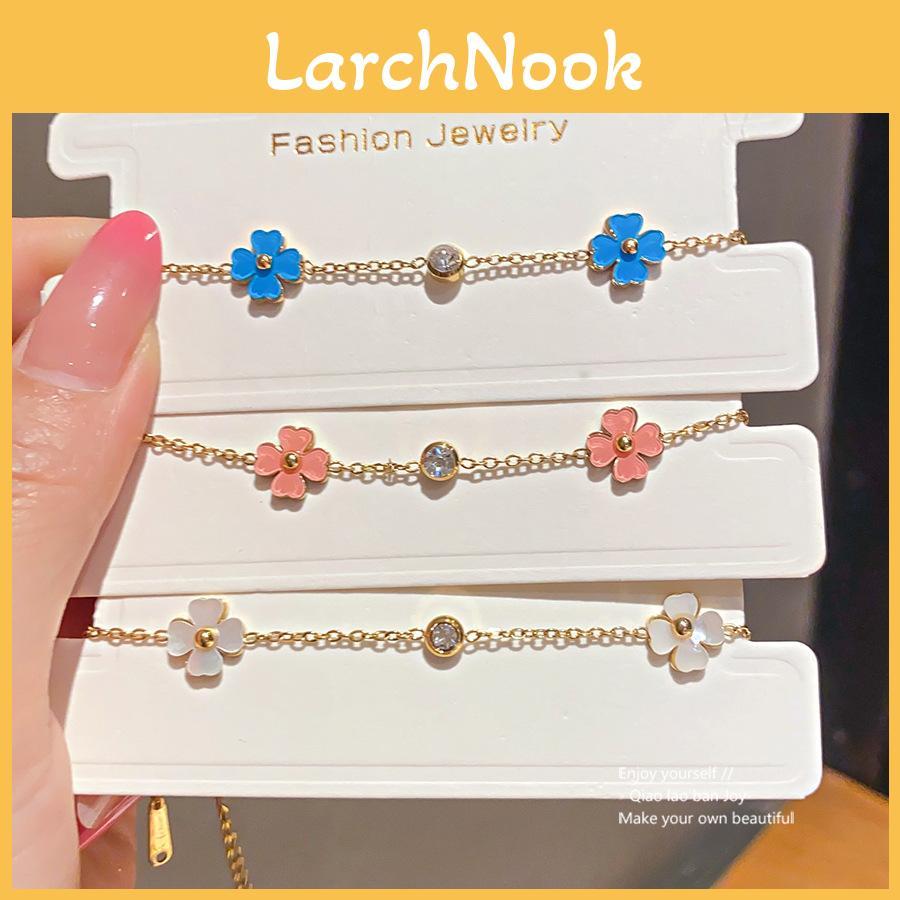 Elegant Floral Stainless Steel Bracelet With Zircon Stones For Women