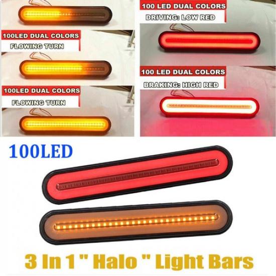 2x Neon LED RV Trailer Truck Stop Flowing Turn Signal Brake Rear Tail Light Bar