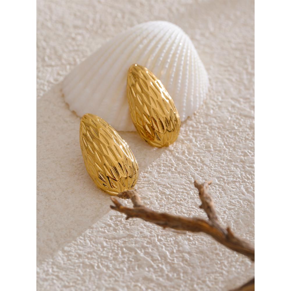 Eetit Stainless Steel Vintage Striped Geometric Stud Earrings for Women Minimalist Daily Wear Statement Jewelry Wholesale