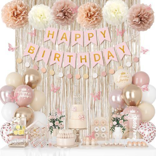 Birthday Party Decorations Rain Curtain Background Flag Cake Power Strip Paper Flower Ball Aluminum Film Balloon Set