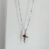 Punk Gothic Red Rose Vine Cross Pendant Necklace for Women Men Vintage Rock Cool Silver Color Cross Chain Party Jewelry Gifts