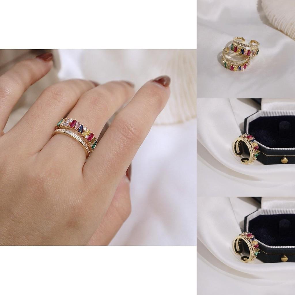 Copper Geometric Trendy Ring Featuring Sparkling Colorful Rhinestones For Women