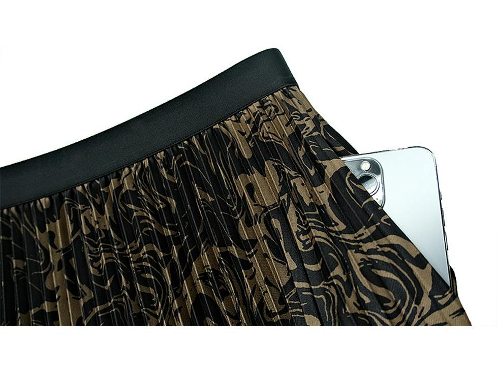 Tencel Printed High-Waist Pleated A-Line Mid-Length Skirt for Autumn/Winter 2023 (Style 8005)
