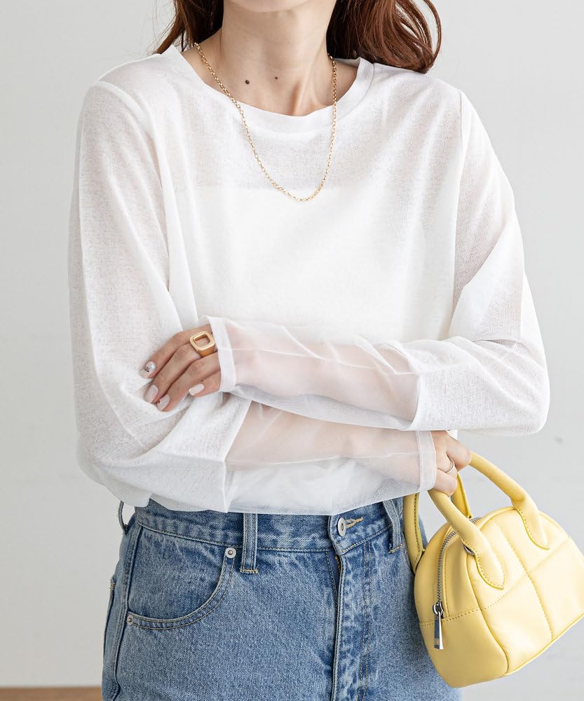 Color Sheer Sleeve Panel Pullover Colors DCZ1031206A0017 Free [Discoat] [New Added!] (Web-Exclusive Available) Off-White