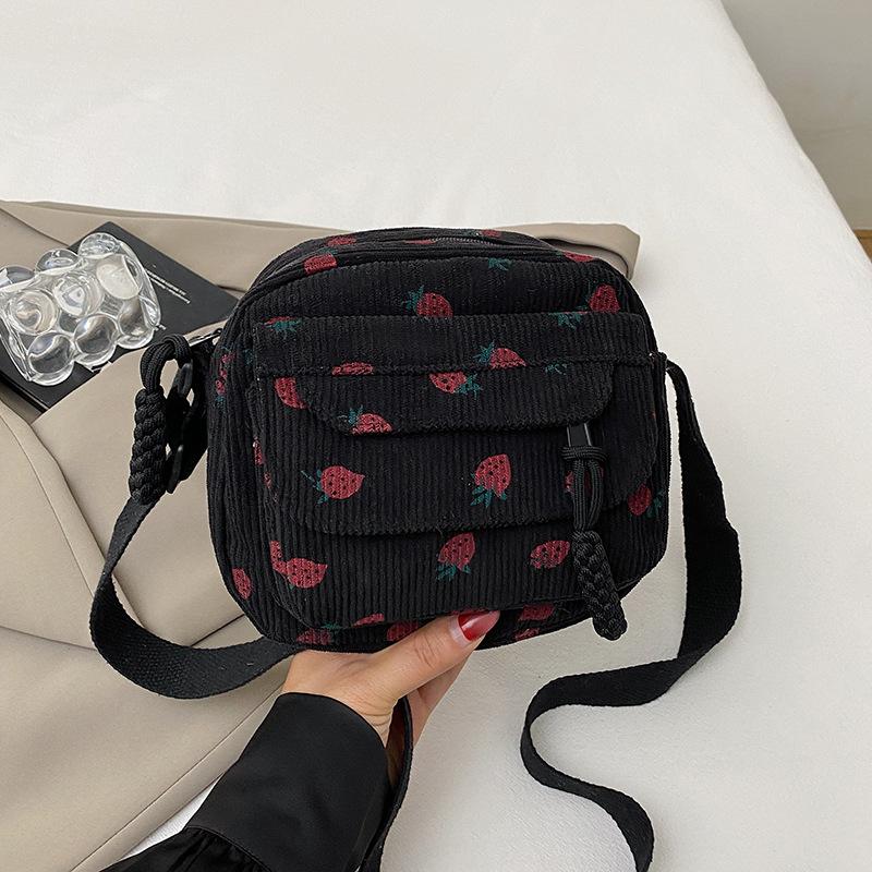 Retro Versatile Harajuku Corduroy Shoulder Crossbody Bag Female Student Summer New Japanese Strawberry Mobile Phone Bag Tide