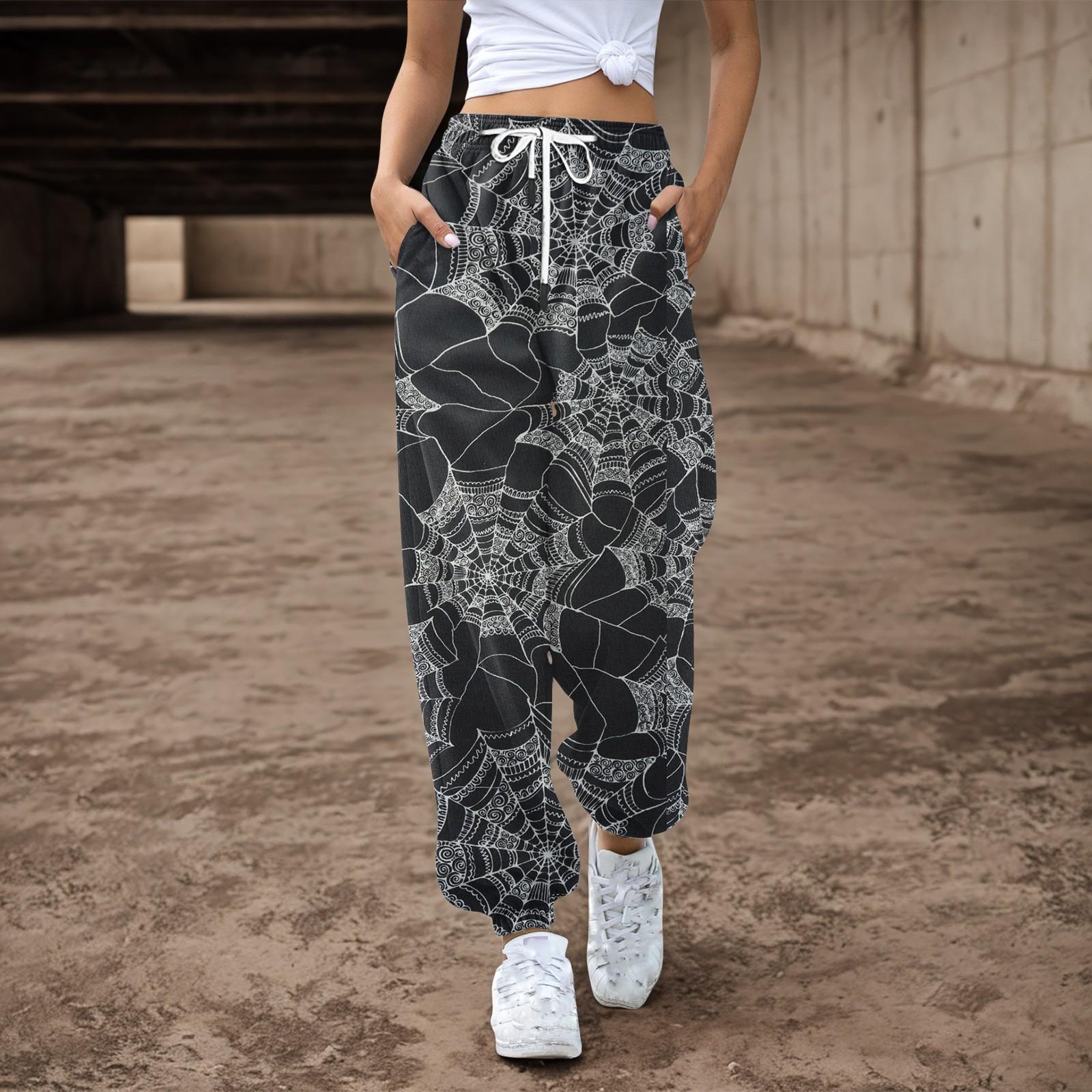 

Женские спортивные штаны, мешковатые, с высокой талией, большие размеры, спортивные штаны с карманами, напечатанные брюки, брюки для женщин M