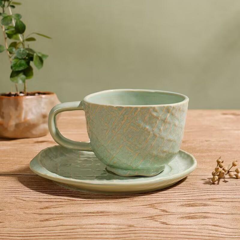 ретро кофейная чашка, для домашнего использования, легкая роскошная керамическая чашка для воды, набор чашка и блюдце для послеобеденного чая, чашка для латте-арта  }undefined 200-400ml