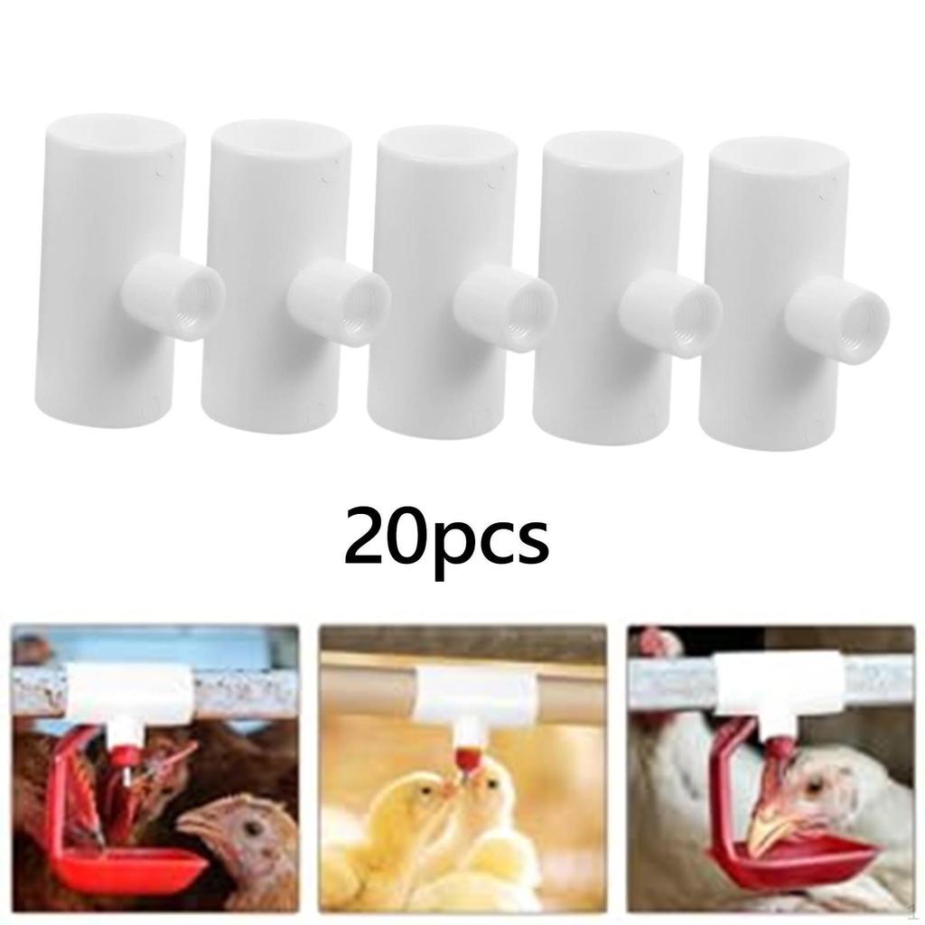 20x Chicken Waterer PVC Tee Fittings Cups Connectors Poultry Water Feeder for