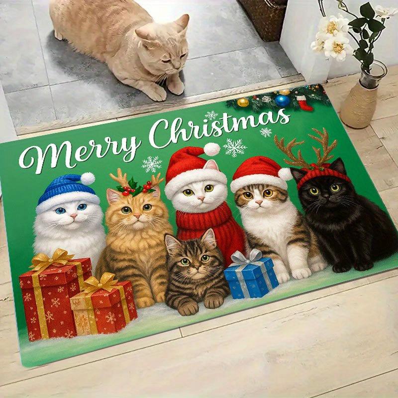 1Pcs Anti Fatigue Kitchen Rugs, Christmas Cat Print Waterproof Non-Slip Thick Cushioned Kitchen Mat Heavy Duty Comfort Standing Mat for Kitchen