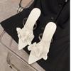 Fashion Fashion Gold Silver High Heels Slippers Women Leather Flowers Designer Sandals Sexy Pointed Toe Summer Party Dress Shoes
