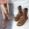 Fashion Back Zipper High Top Comfortable Summer Women's Sandals Peep Toed Narrow Band Hollow Out Roman Cool Boots Flat Shoe