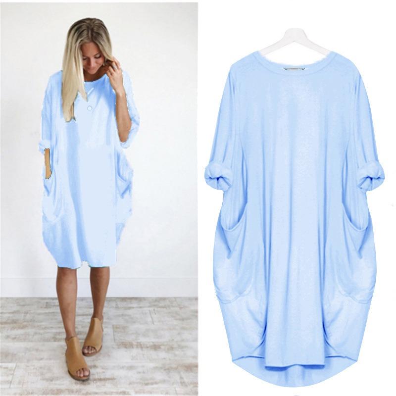 Women's Casual Loose Pocket Long Sleeved Chubby Girl Dress