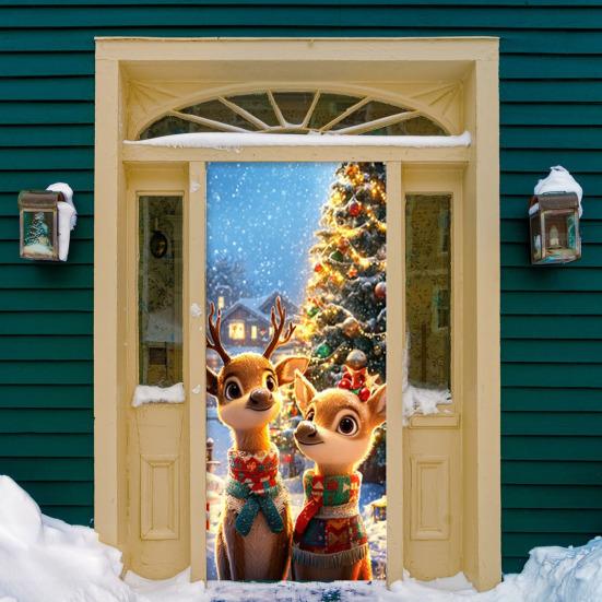 Vánoční potah na dveře Roztomilý sob Potah na vchodové dveře 35x82in Vítací banner na verandu pro zimní sváteční párty Dekorace fotokulisy