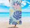 Pastel Tropical Leaves Hibiscus Print Beach Towel, Large Microfiber Sand Free Quick Dry Towel For Beach Pool Camping Towels